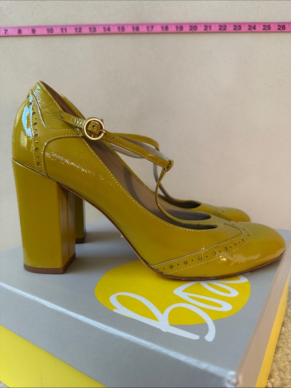 Boden Yellow Patent Mary Jane Block Heels